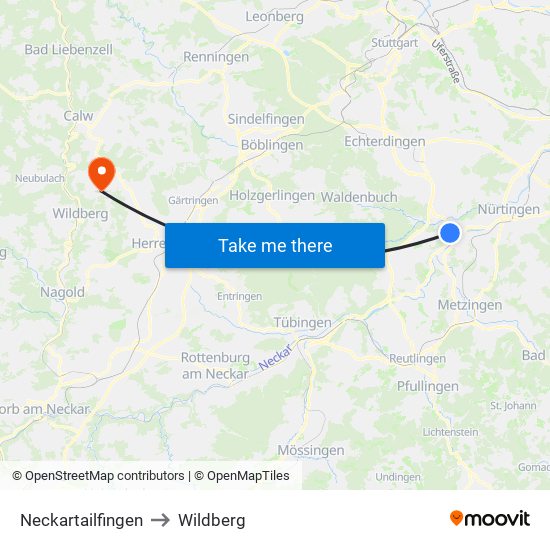 Neckartailfingen to Wildberg map