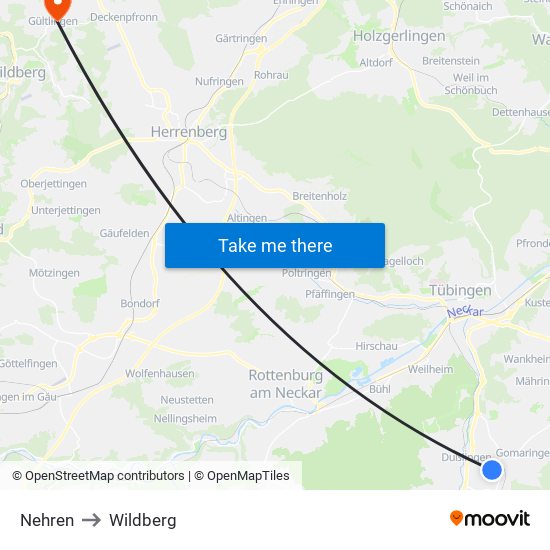 Nehren to Wildberg map