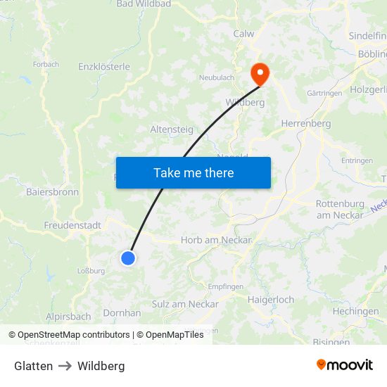 Glatten to Wildberg map