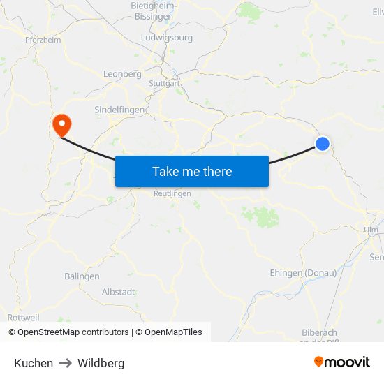 Kuchen to Wildberg map