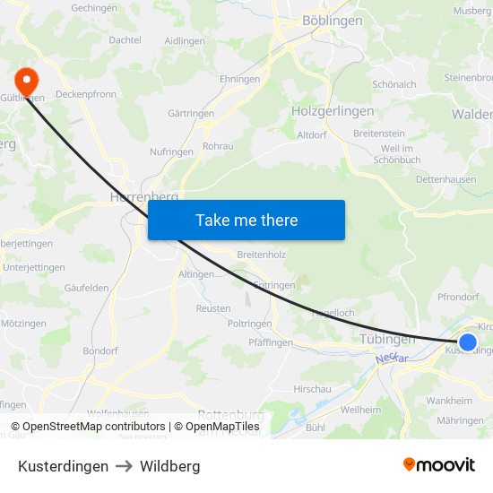 Kusterdingen to Wildberg map