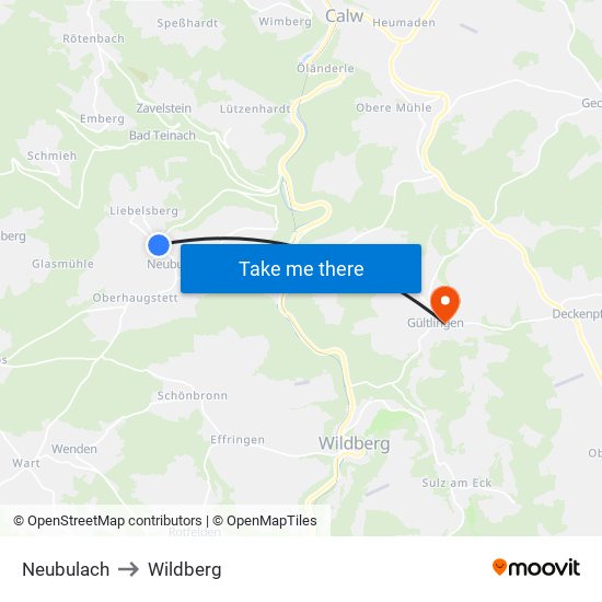 Neubulach to Wildberg map