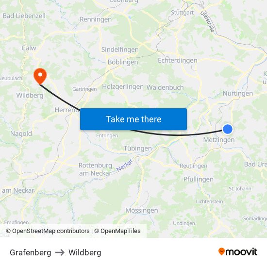 Grafenberg to Wildberg map