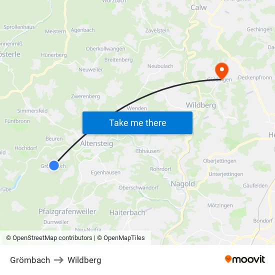 Grömbach to Wildberg map