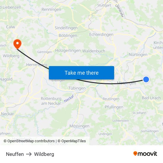 Neuffen to Wildberg map
