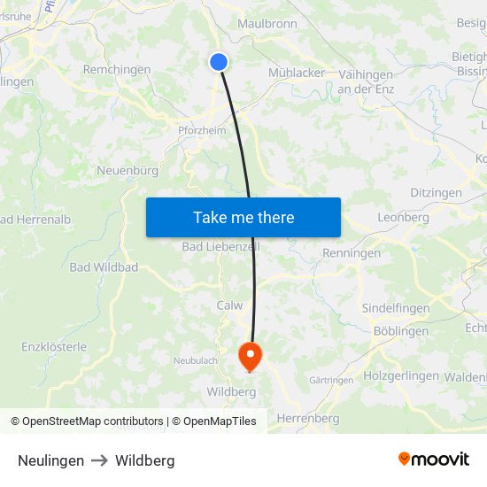 Neulingen to Wildberg map