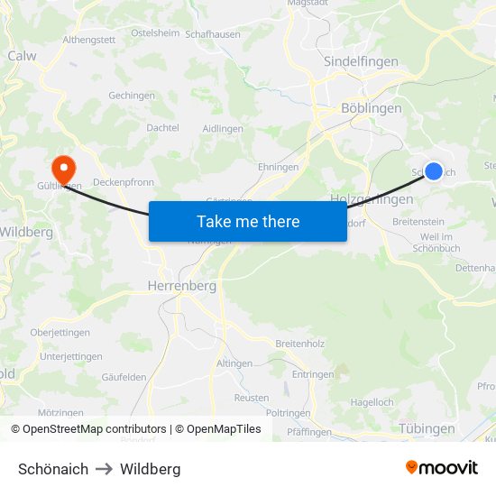 Schönaich to Wildberg map