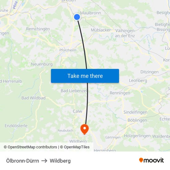 Ölbronn-Dürrn to Wildberg map