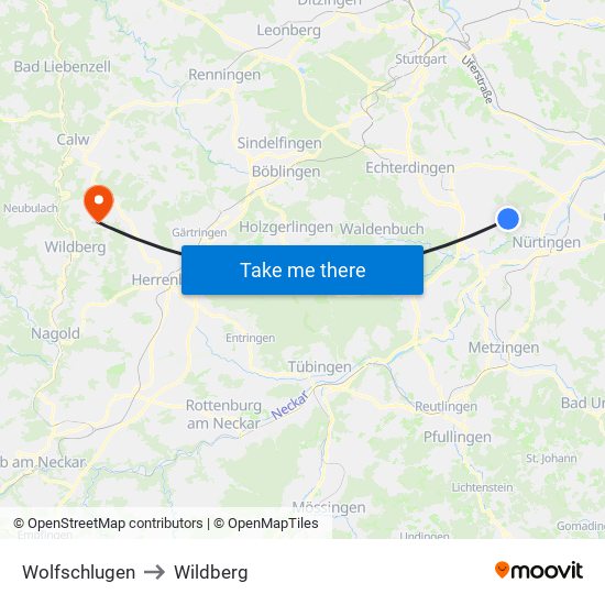 Wolfschlugen to Wildberg map