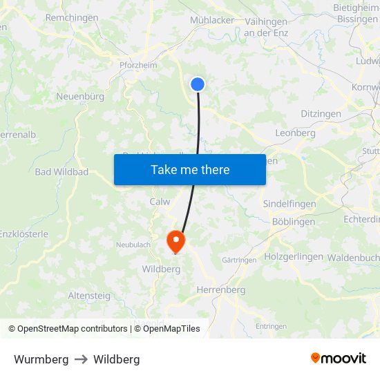 Wurmberg to Wildberg map