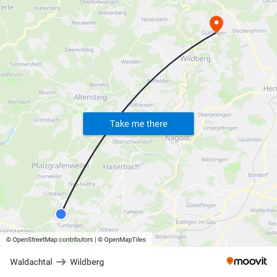 Waldachtal to Wildberg map