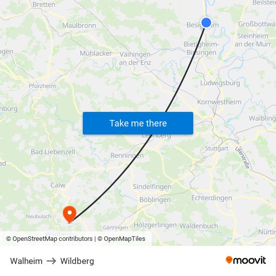 Walheim to Wildberg map