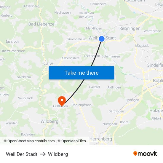 Weil Der Stadt to Wildberg map