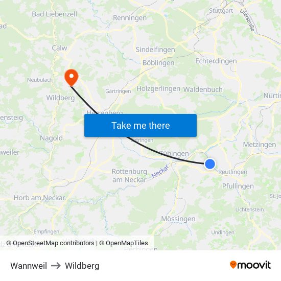 Wannweil to Wildberg map