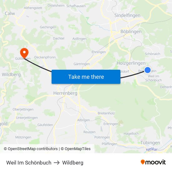 Weil Im Schönbuch to Wildberg map