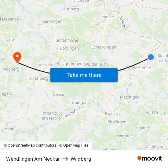 Wendlingen Am Neckar to Wildberg map