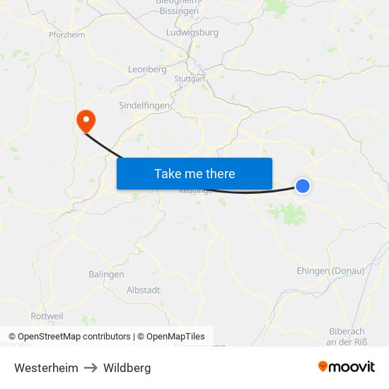 Westerheim to Wildberg map