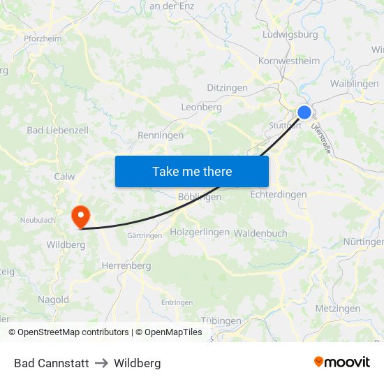 Bad Cannstatt to Wildberg map