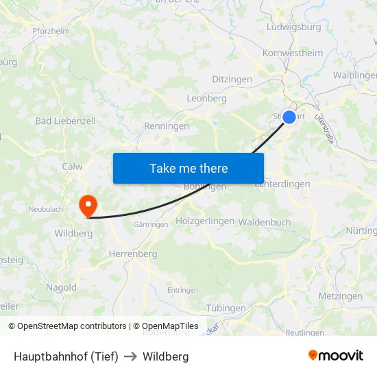 Hauptbahnhof (Tief) to Wildberg map