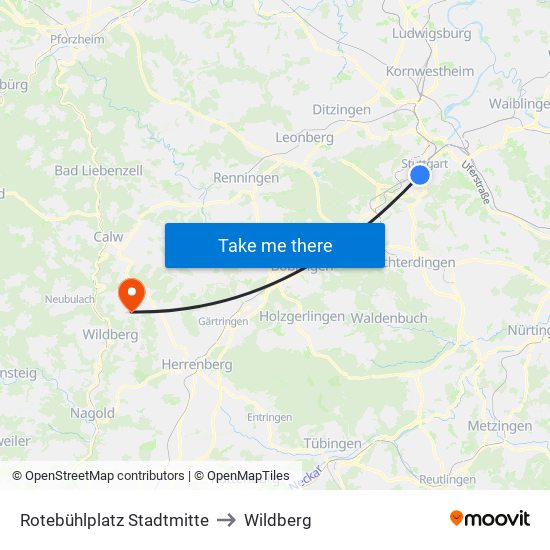 Rotebühlplatz Stadtmitte to Wildberg map