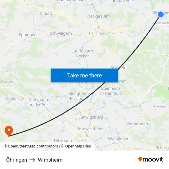 Öhringen to Wimsheim map