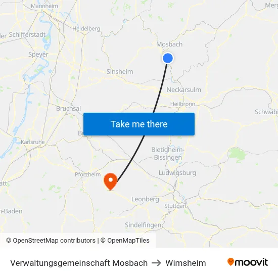 Verwaltungsgemeinschaft Mosbach to Wimsheim map