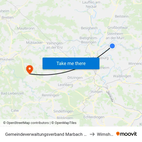 Gemeindeverwaltungsverband Marbach am Neckar to Wimsheim map