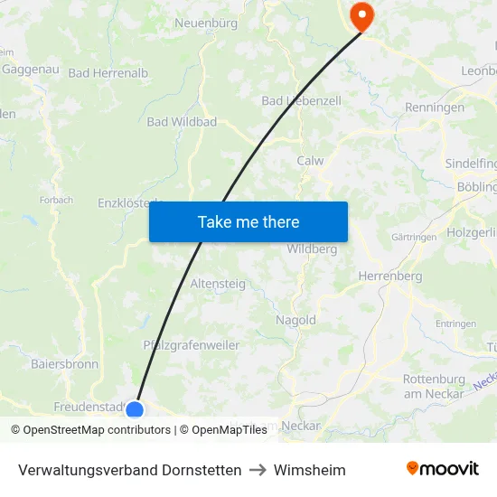 Verwaltungsverband Dornstetten to Wimsheim map