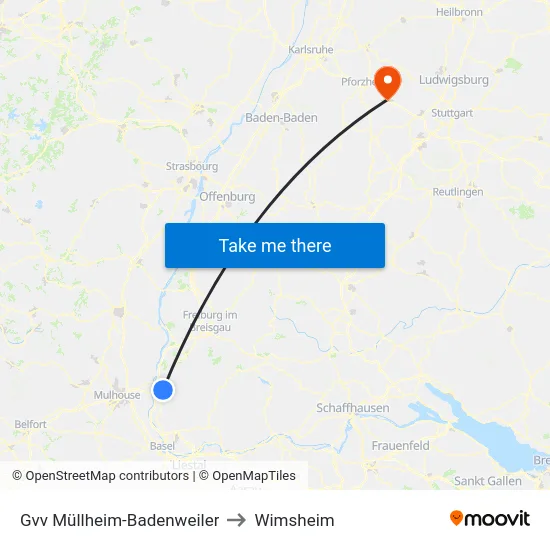 Gvv Müllheim-Badenweiler to Wimsheim map