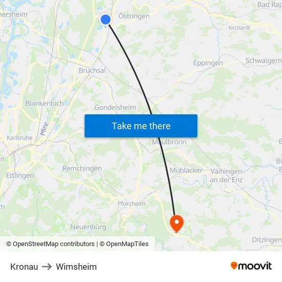 Kronau to Wimsheim map