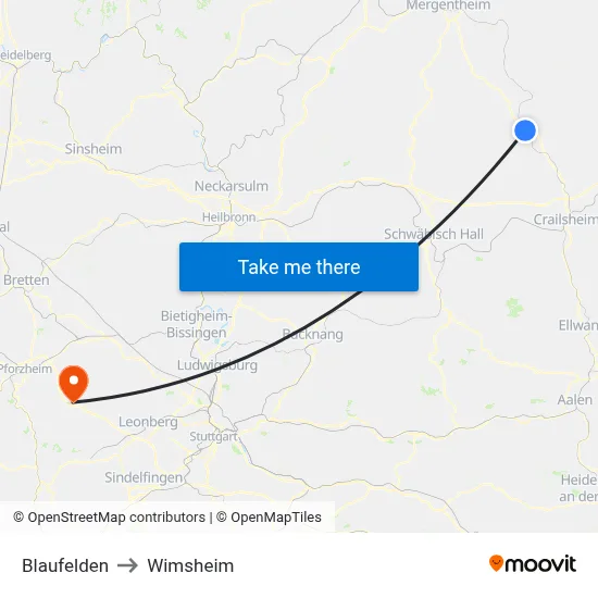 Blaufelden to Wimsheim map