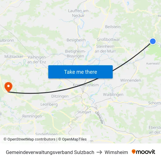 Gemeindeverwaltungsverband Sulzbach to Wimsheim map