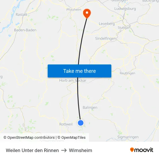 Weilen Unter den Rinnen to Wimsheim map