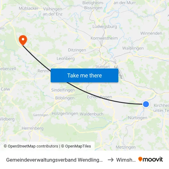 Gemeindeverwaltungsverband Wendlingen am Neckar to Wimsheim map
