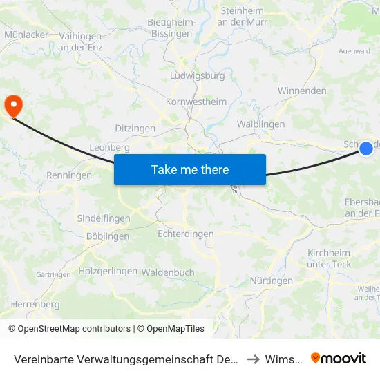Vereinbarte Verwaltungsgemeinschaft Der Stadt Schorndorf to Wimsheim map