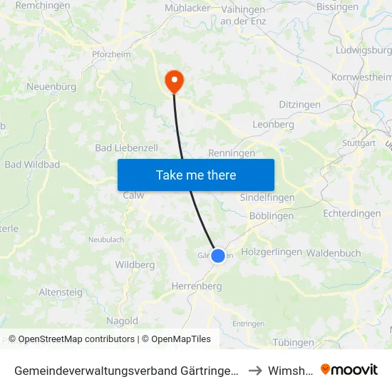 Gemeindeverwaltungsverband Gärtringen/Ehningen to Wimsheim map