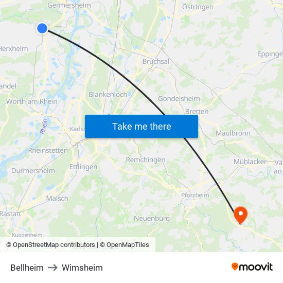 Bellheim to Wimsheim map