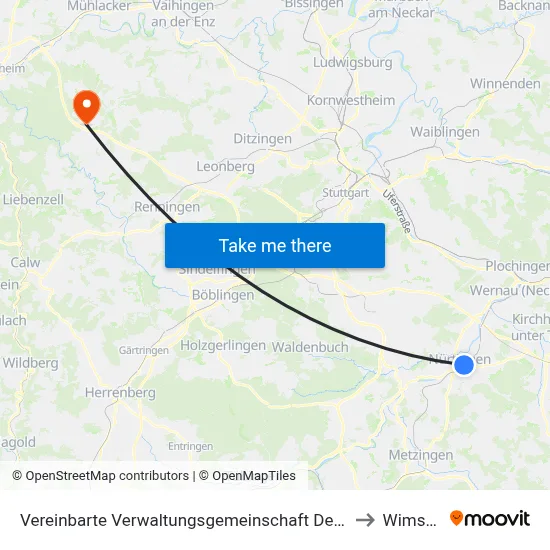 Vereinbarte Verwaltungsgemeinschaft Der Stadt Nürtingen to Wimsheim map