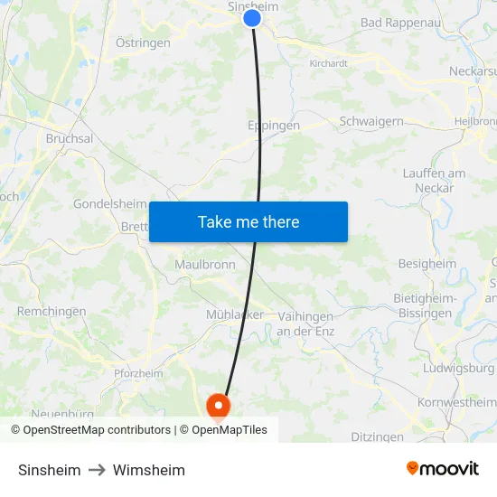 Sinsheim to Wimsheim map