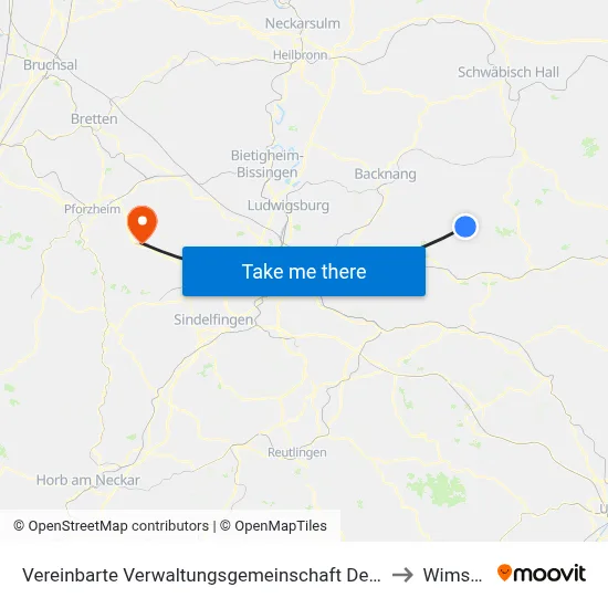 Vereinbarte Verwaltungsgemeinschaft Der Stadt Welzheim to Wimsheim map