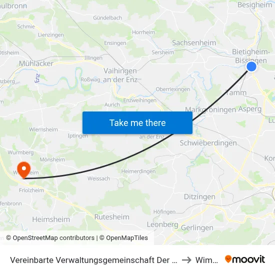 Vereinbarte Verwaltungsgemeinschaft Der Stadt Bietigheim-Bissingen to Wimsheim map