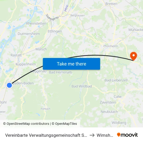 Vereinbarte Verwaltungsgemeinschaft Sinzheim to Wimsheim map
