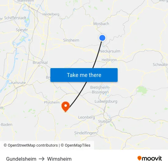 Gundelsheim to Wimsheim map