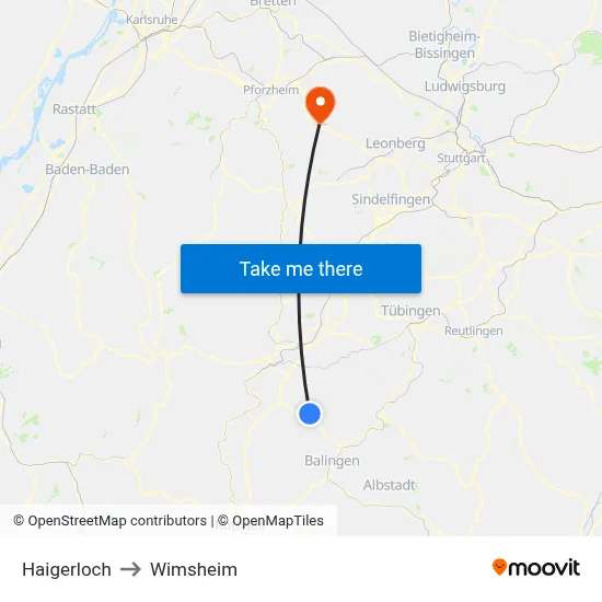 Haigerloch to Wimsheim map