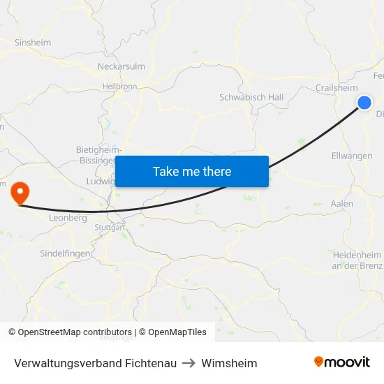 Verwaltungsverband Fichtenau to Wimsheim map
