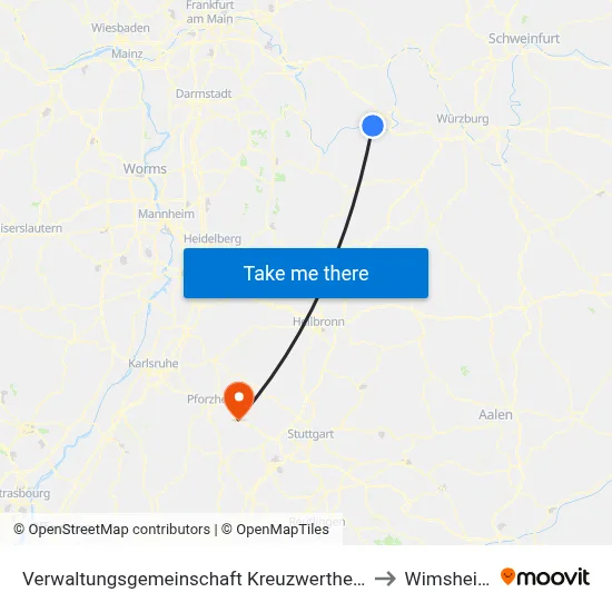 Verwaltungsgemeinschaft Kreuzwertheim to Wimsheim map