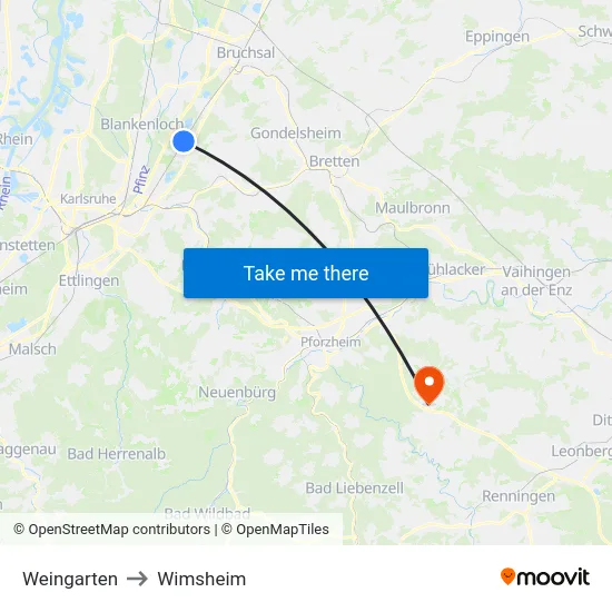 Weingarten to Wimsheim map