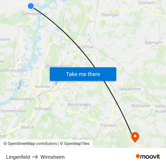 Lingenfeld to Wimsheim map