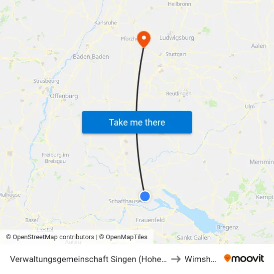 Verwaltungsgemeinschaft Singen (Hohentwiel) to Wimsheim map