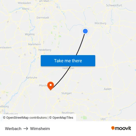 Werbach to Wimsheim map